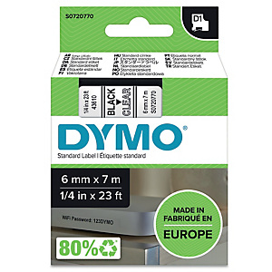 DYMO Ruban titreuse D1 - écriture Noir / fond Transparent - 6 mm x 7 m - Modèle S0720770 DYMO Ruban titreuse D1 - écriture Noir / fond Transparent - 6 mm x 7 m - Modèle S0720770