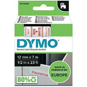 DYMO Ruban titreuse  D1 - écriture Rouge / fond Blanc - 12 mm x 7 m - Modèle S0720550