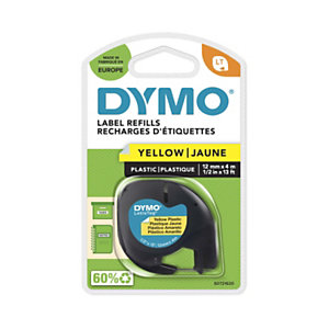 Dymo Ruban titreuse  LetraTag LT - matière  plastique - écriture Noir / fond Jaune - 12 mm x 4 m - Modèle S0721620