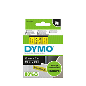Dymo S0720580 D1 Nastro adesivo per etichettatrici Standard Nero su giallo 12 mm x 7 m Dymo S0720580 D1 Nastro adesivo per etichettatrici Standard Nero su giallo 12 mm x 7 m