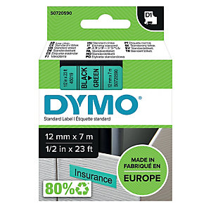 DYMO S0720590 D1 standaard zwart op groen 12 mm x 7 m