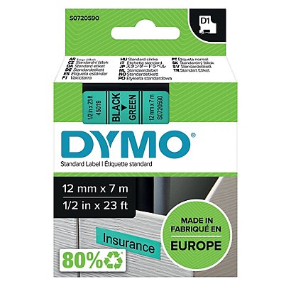 DYMO S0720590 D1 standard noir sur fond vert 12 mm x 7 m - 1