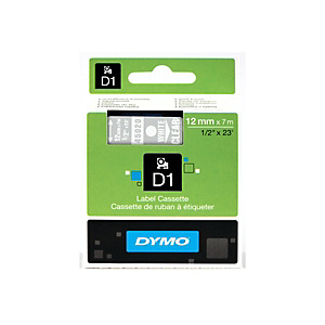 Dymo S0720790 D1 Estándar blanco sobre transparente 12 mm x 7 m Dymo S0720790 D1 Estándar blanco sobre transparente 12 mm x 7 m