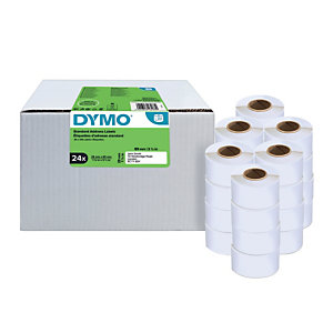 Dymo S0722360 étiquettes d'adresse standard S0722360 pour LabelWriter 89 x 28 mm - noir sur fond blanc - Boîte de 24 rouleaux de 130 étiquettes