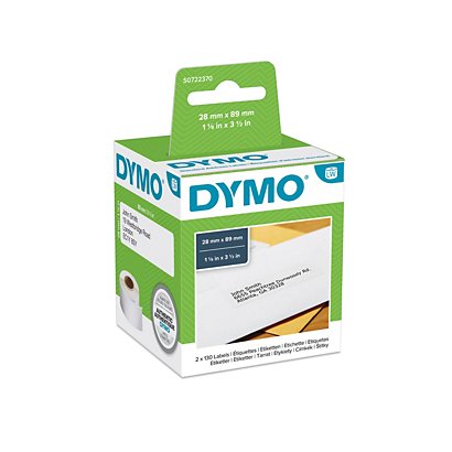 DYMO S0722370 Etichette LabelWriter per indirizzi standard, Adesivo permanente, 28 x 89 mm, Bianco (2 rotoli da 130 etichette) - 1