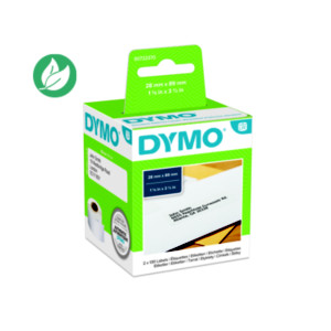Dymo S0722370  étiquettes d'adresse standard pour LabelWriter 89 x 28 mm - boîte de 2 rouleaux de 130 étiquettes