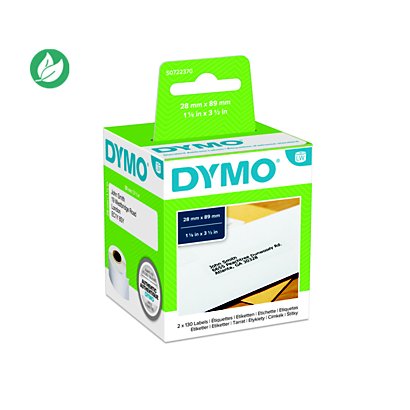 Dymo S0722370  étiquettes d'adresse standard pour LabelWriter 89 x 28 mm - boîte de 2 rouleaux de 130 étiquettes - 1
