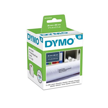 DYMO S0722400 Etichette LabelWriter per indirizzi, Adesivo permanente, 36 x 89 mm, Bianco (2 rotoli da 260 etichette) - 1