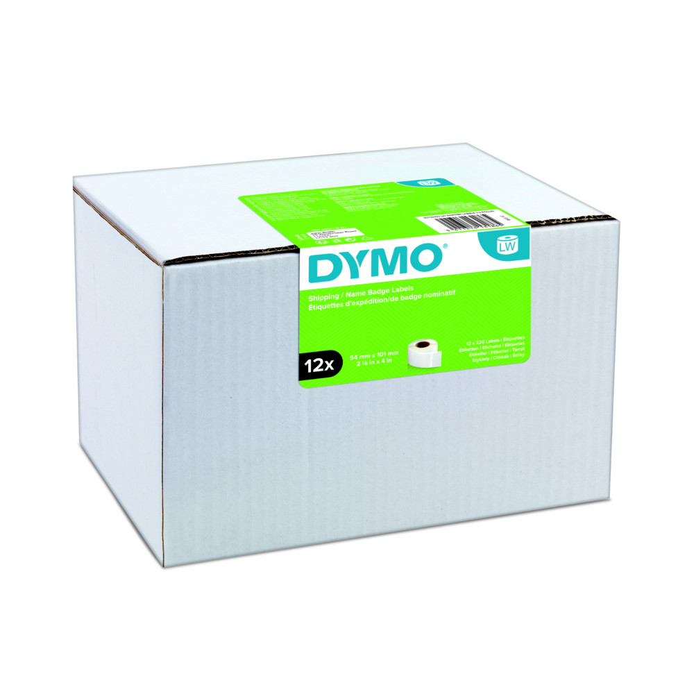 Dymo S0722420 Étiquettes d'expédition/pour badges nominatifs rectangulaires blanches 101 mm x 54 mm - Lot de 12 rubans