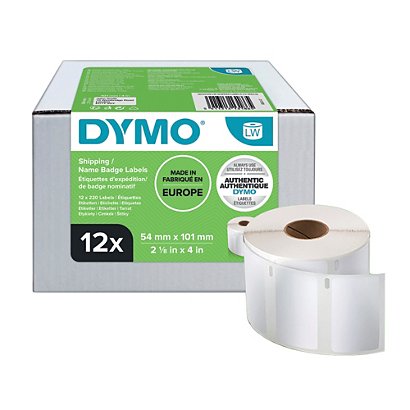 Dymo S0722420 Étiquettes d'expédition/pour badges nominatifs rectangulaires blanches 101 mm x 54 mm - Lot de 12 rubans - 1