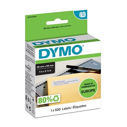 DYMO S0722520 Etichette LabelWriter per prezzi, Adesivo riposizionabile, 25 x 54 mm, Bianco (rotolo 1.000 etichette) - 1