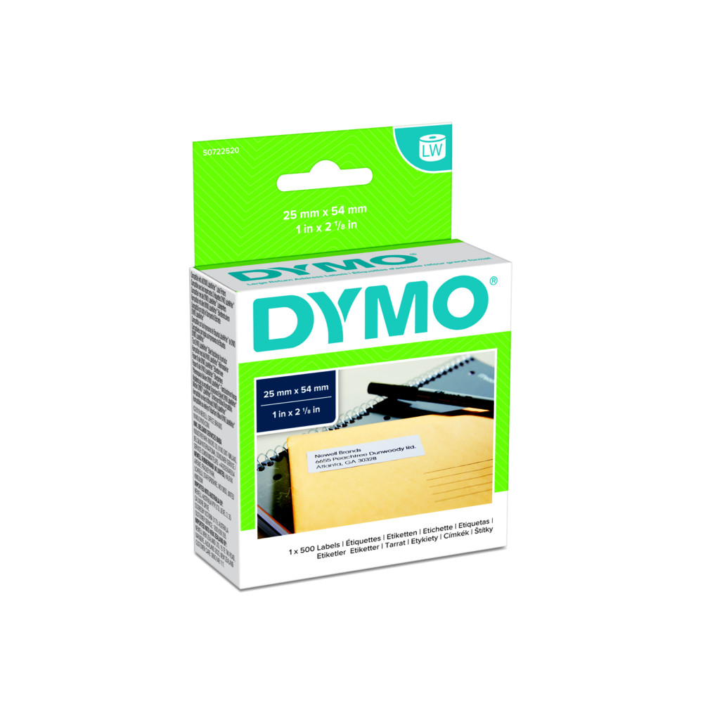 Dymo S0722520 LW grand format étiquettes d'adresse d'expéditeur noir sur fond blanc 54 x 25 mm