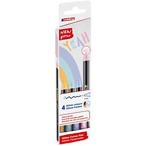 edding 1200 Glitter, Rotulador de punta de fibra, punta fina, cuerpo negro, estuche de 4 rotualdores, colores surtidos pastel edding 1200 Glitter, Rotulador de punta de fibra, punta fina, cuerpo negro, estuche de 4 rotualdores, colores surtidos pastel