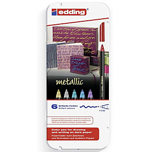 edding 1200 metallic, Rotulador de punta de fibra, punta fina, cuerpo negro, tinta de colores surtidos edding 1200 metallic, Rotulador de punta de fibra, punta fina, cuerpo negro, tinta de colores surtidos