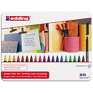 edding 1200, Rotulador de punta de fibra, punta fina, cuerpo negro, estuche de metal, tinta de colores surtidos edding 1200, Rotulador de punta de fibra, punta fina, cuerpo negro, estuche de metal, tinta de colores surtidos