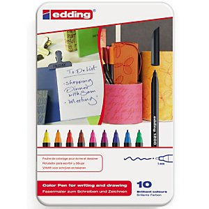 edding 1200, Rotulador de punta de fibra, punta fina, cuerpo negro, estuche de metal, tinta de colores surtidos edding 1200, Rotulador de punta de fibra, punta fina, cuerpo negro, estuche de metal, tinta de colores surtidos
