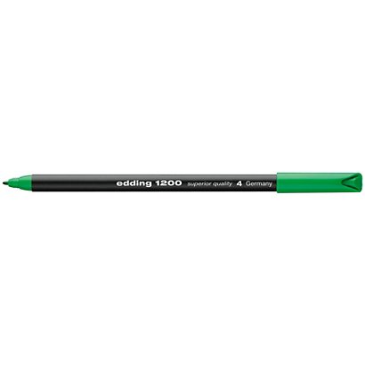edding 1200, Rotulador de punta de fibra, punta fina, cuerpo negro, tinta verde