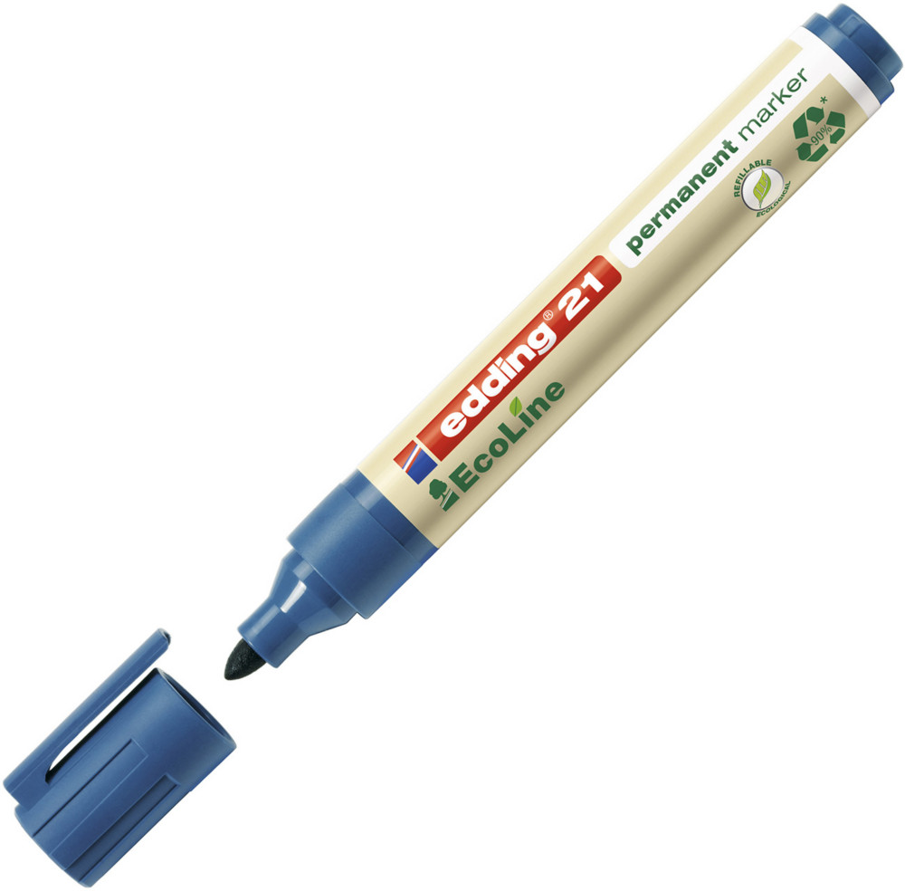 edding 21 EcoLine Marqueur permanent - 90% de plastique recyclé - pointe ogive 1,5 - 3 mm bleu
