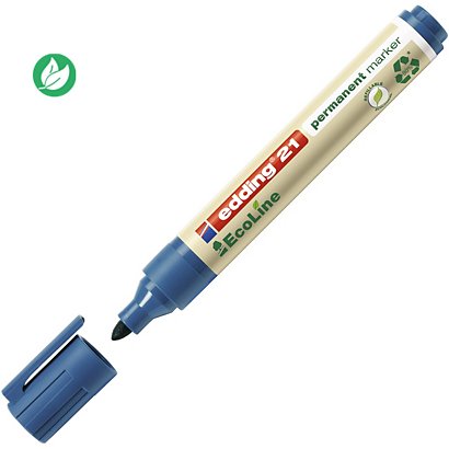 edding 21 EcoLine Marqueur permanent - 90% de plastique recyclé - pointe ogive 1,5 - 3 mm bleu - 1