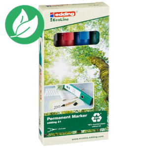 edding 21 EcoLine Marqueur permanent - 90% de plastique recyclé - pointe ogive 1,5 - 3 mm - Pochette 4 couleurs assorties
