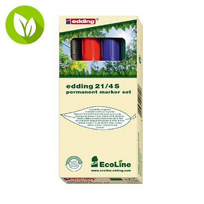 edding 21 EcoLine Rotulador permanente, punta ojival, 1,5-3 mm, azul, rojo, negro, verde - 1