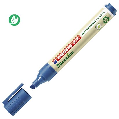 edding 22 EcoLine Marqueur permanent - 90% de plastique recyclé - pointe biseautée 5 mm bleu - 1