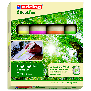 edding 24 EcoLine Evidenziatore a fusto piatto, Punta a scalpello, Spessore tratto 2 - 5 mm, Colori assortiti: giallo, arancione, rosa, verde chiaro (confezione 4 pezzi) edding 24 EcoLine Evidenziatore a fusto piatto, Punta a scalpello, Spessore tratto 2 - 5 mm, Colori assortiti: giallo, arancione, rosa, verde chiaro (confezione 4 pezzi)