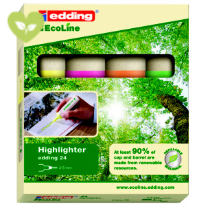 edding 24 EcoLine Evidenziatore, Punta a scalpello, Spessore tratto 2-5 mm, Colori assortiti: giallo, arancione, rosa, verde chiaro (confezione 4 pezzi) edding 24 EcoLine Evidenziatore, Punta a scalpello, Spessore tratto 2-5 mm, Colori assortiti: giallo, arancione, rosa, verde chiaro (confezione 4 pezzi)