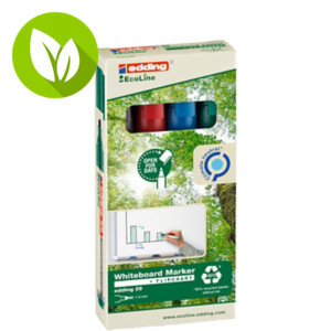 edding 29 EcoLine Rotulador de punta biselada para pizarra blanca, ancho de línea de 1-5 mm, colores variados: negro, azul, rojo, verde, paquete de 4 edding 29 EcoLine Rotulador de punta biselada para pizarra blanca, ancho de línea de 1-5 mm, colores variados: negro, azul, rojo, verde, paquete de 4