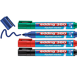 edding 380 Rotulador para rotafolios, punta ojival, 1,5-3 mm, negro, azul, verde y rojo edding 380 Rotulador para rotafolios, punta ojival, 1,5-3 mm, negro, azul, verde y rojo