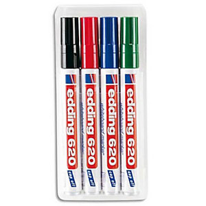 edding 620 Rotulador de pizarra blanca, Punta ojival mediana, Trazo de 1,5 a 3 mm, Negro, Rojo, Azul, Verde