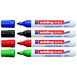 edding 660 Rotulador pizarra blanca punta redonda 1,5 a 3 mm colores variados Paquete de 4 edding 660 Rotulador pizarra blanca punta redonda 1,5 a 3 mm colores variados Paquete de 4
