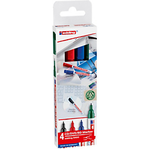 edding 8400 Rotulador permanente para CD/DVD/BD, punta ojival, 1 mm, negro, rojo, azul y verde edding 8400 Rotulador permanente para CD/DVD/BD, punta ojival, 1 mm, negro, rojo, azul y verde