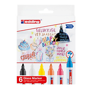 edding 95 Marcadores pizarra de cristal, punta redonda, 1,5-3 mm, Pack de 6, colores surtidos edding 95 Marcadores pizarra de cristal, punta redonda, 1,5-3 mm, Pack de 6, colores surtidos