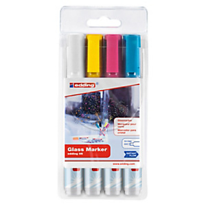 EDDING 95 Marcatore cancellabile per superfici in vetro, Tratto 1,5-3 mm, Colori assortiti: bianco, giallo, rosa, azzurro (confezione 4 pezzi) EDDING 95 Marcatore cancellabile per superfici in vetro, Tratto 1,5-3 mm, Colori assortiti: bianco, giallo, rosa, azzurro (confezione 4 pezzi)