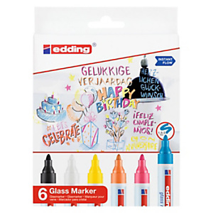 EDDING 95 Marcatore cancellabile per superfici in vetro, Tratto 1,5-3 mm, Colori assortiti: nero, bianco, giallo, arancio, rosa, azzurro (confezione 6 pezzi) EDDING 95 Marcatore cancellabile per superfici in vetro, Tratto 1,5-3 mm, Colori assortiti: nero, bianco, giallo, arancio, rosa, azzurro (confezione 6 pezzi)