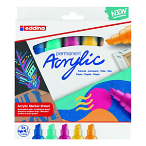 edding Acrylics e-5000 Marcador permanente de pintura acrílica, Pack de 5 marcadores ,trazo ancho de 5-10 mm, colores surtidos abstractos