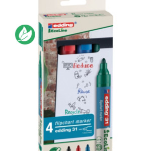 Edding E-31 EcoLine Marqueur permanent pointe ogive moyenne - Pochette de 4 couleurs assorties Edding E-31 EcoLine Marqueur permanent pointe ogive moyenne - Pochette de 4 couleurs assorties