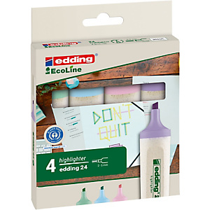 edding ecoline 24 Pastel Marcador fluorescente, punta biselada, mínimo del 90% del cuerpo y del capuchón de materias primas renovables, 2-5 mm, 4 colores surtidos pastel