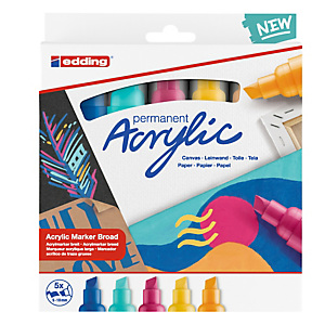EDDING Marcatore permanente acrilico 5000 - punta scalpello - da 5 a 10 mm - colori assortiti Broad Abstract - conf. 5 pezzi EDDING Marcatore permanente acrilico 5000 - punta scalpello - da 5 a 10 mm - colori assortiti Broad Abstract - conf. 5 pezzi
