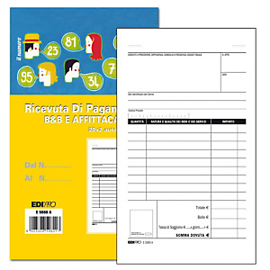 EDIPRO Blocco ricevuta di pagamento B&B e Affittacamere, Non fiscale, Formato 9,9 x 17 cm, 25 fogli autoricalcanti (confezione 5 pezzi) EDIPRO Blocco ricevuta di pagamento B&B e Affittacamere, Non fiscale, Formato 9,9 x 17 cm, 25 fogli autoricalcanti (confezione 5 pezzi)