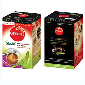 Edulcorant en poudre Stevia Canderel, boîte distributrice de 250 sticks