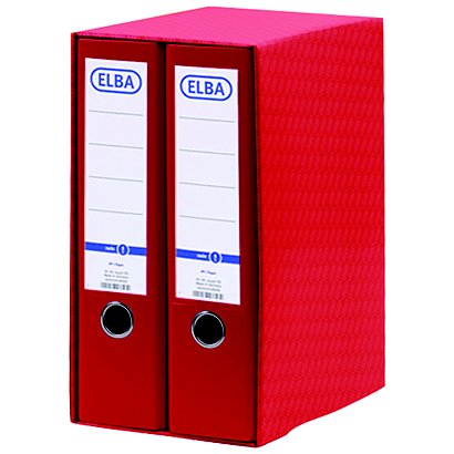 Elba Box de 2 archivadores de palanca, A4, Lomo 80 mm, Capacidad 500 hojas, Cartón resistente recubierto de papel impreso, Rojo