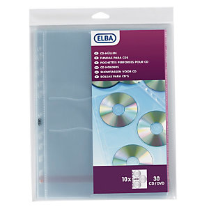 Elba Funda protectora para CDs/DVDs, A4, polipropileno, 11 orificios, suave, transparente