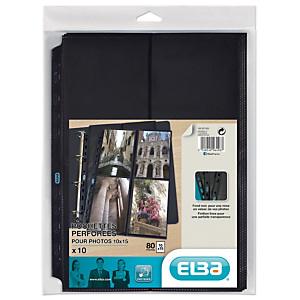 ELBA Pochettes perforées pour 8 photos 10x15 cm, en polypropylène 12/100e, fond noir (lot de 10) ELBA Pochettes perforées pour 8 photos 10x15 cm, en polypropylène 12/100e, fond noir (lot de 10)