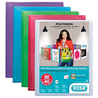 ELBA Protège-documents personnalisable Polyvision 40 pochettes, Polypropylène, A4, Coloris assortis (Lot de 12)