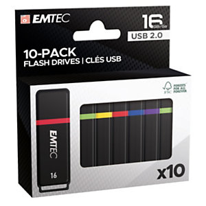EMTEC K100 - Clé USB 2.0 - 16 Go - Pack de 10 - Coloris assortis