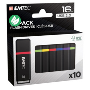 EMTEC K100 - Clé USB 2.0 - 16 Go - Pack de 10 - Coloris assortis EMTEC K100 - Clé USB 2.0 - 16 Go - Pack de 10 - Coloris assortis
