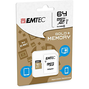 Emtec - Micro SDXC Class 10 Gold + con Adattatore - ECMSDM64GXC10GP - 64GB Emtec - Micro SDXC Class 10 Gold + con Adattatore - ECMSDM64GXC10GP - 64GB