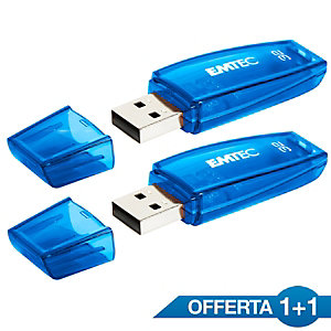 EMTEC Pen Drive USB 2.0 C410, 32 GB, Blu, Offerta Risparmio 1+1